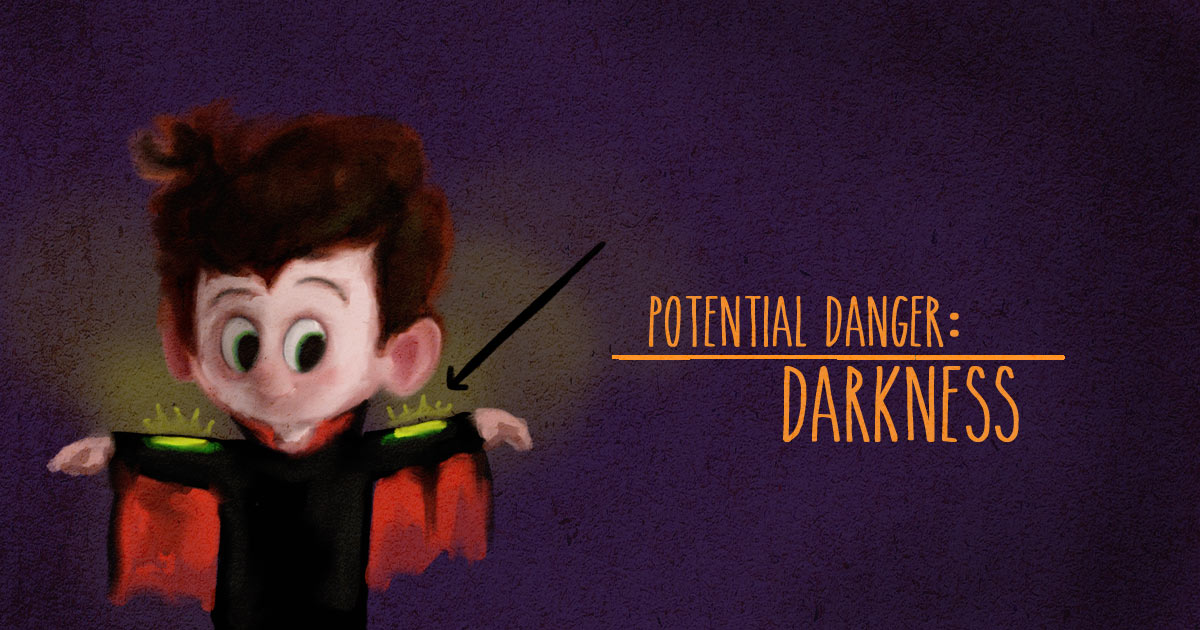Darkness and visibility is a potential danger for child while trick-or-treating.